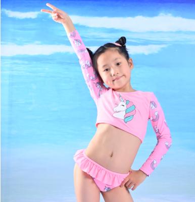 China 2021 Summer Girls Kids Sustainable Bikini With Unicorn Print Recycled Fabric Girls Kids Bikini With Unicorn Print for sale