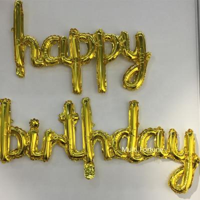 China Gift Toy Gold Custom Happy Birthday Script Foil Balloon Banner for sale