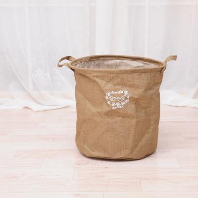 China Stocked Custom Design Storage Bag Canvas Storage Laundry Recyclable Paper Basket With Handles for sale