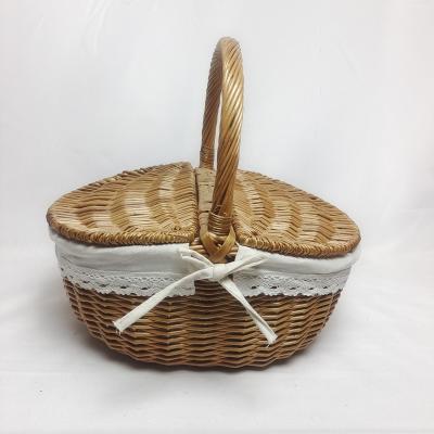 China Custom Portable Wicker Picnic Basket Stocked Wicker Picnic Basket With Curl Up for sale