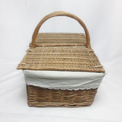 China Stocked Handwoven Rectangular Wicker Picnic Basket For Outdoor Travel for sale