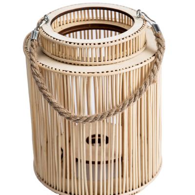 China Home Garden Decoration Rattan Lantern Wooden Lanterns Bamboo Weaving Lamp for sale