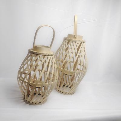 China Creative Handmade Woven Home Decoration Scrap Wood Lantern Candlestick for sale