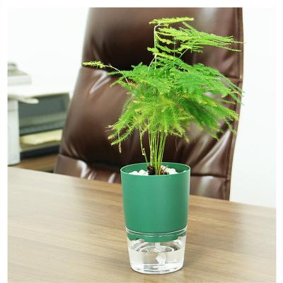 China Lazy Round Tall Flower Pot Double Layer Creative Eco-friendly Storage Round Automatic Water Supplying Green Dill Flowerpot for sale