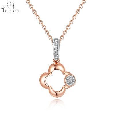 China New Arrival Baby Jewelry Four Leaf TRENDY Design 18K Rose Gold Real Natural Diamond Pendant Necklace for sale