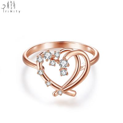 China New Arrival Romantic Trendy Jewelry Heart Design Fancy Ring 18k Rose Gold Real Natural Diamond Ring For Lady for sale