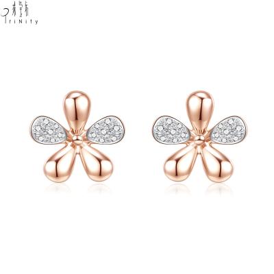 China Latest Beautiful Flower TRENDY Jewelry Handmade Earring Small 18K Rose Gold Diamond Stud Earring For Girls for sale