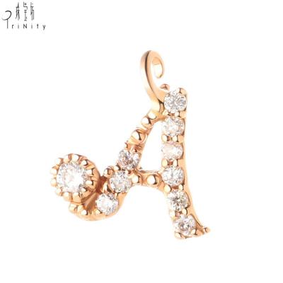 China Simple Cute Diamond Pendants Smaller Size Letter Charms 18K Solid Gold Alphabet A to Z for sale