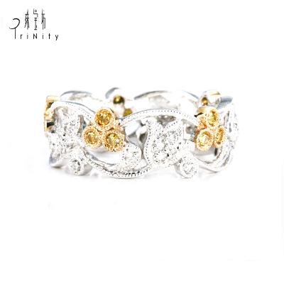 China Gold Jewelry Antique 18K Real Diamond Fancy Flower Ring Designs in Yellow White Two Tone Color Jewelery for sale