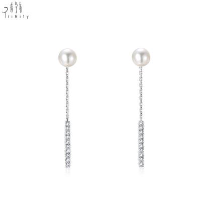 China Elegant White Gold Handmade High Quality TRENDY Diamond Pearl Drop Earrings Jewelry 18K Pearl Jewelry For Women for sale