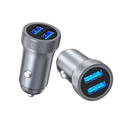 China 5V2.4A Aluminum Alloy Dual Usb Car Charger For Mobile Phone Aluminum Alloy 2.4A Car Electric Dual Port Charger for sale