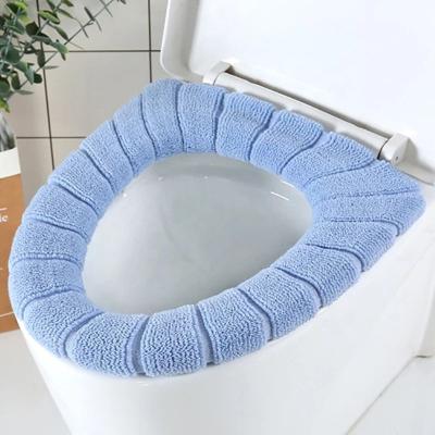 China Disposable Toilet Warm Cushion Cover Washable Winter Bathroom Accessories Knitted Solid Color Cushion Soft O-Shaped Bidet for sale