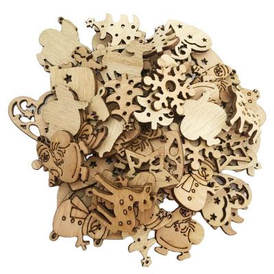 China 50pcs Wooden Christmas Decorations For Christmas New Year Mini Snowman Santa Claus Snowflake Chips Craft Christmas Home Wooden Ornament for sale