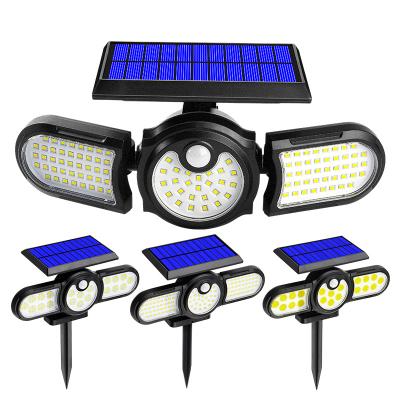 China High Quality Waterproof ABS Plastic Solar LED Light Motion Sensor 3 Head Outdoor Solar Garden Light for sale