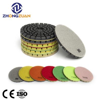 China Marble / Granite ZHONGZUAN 7pcs/set 4inch 100mm Resin Bond Diamond Concrete Floor Wet Polishing Pad for sale