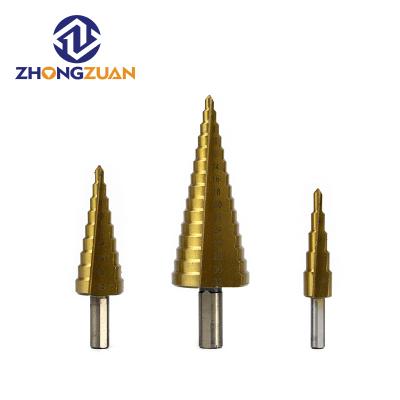 China Drill Holes 3 Pcs 4-32mm HSS Titanium-Plated Straight Flute Step Drill Bits For Stainless Steel Wood Drilling for sale