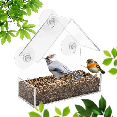 China Sustainable Wholesale Clear Acrylic Wild Bird House Bird Feeders Hanging Window Bird Feeder With Strong Suction Cups for sale