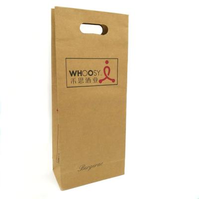 China Recyclable Recycled Kraft Paper Die Cut Paper Handle Bag For Wine Bottle for sale