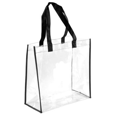 China Made of high quality durable clear PVC plastic handbag, NFL stadium approved PVC tote with black handles for sale