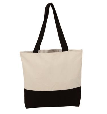 China Black and White Beach Handled Cotton Shopper Canvas Tote Bag for sale