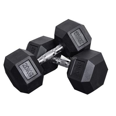 China Fitness Gym Exercises Weightlifting Black Color Cast Iron Fixed Hex Rubber Dumbbells Set For Unisex for sale