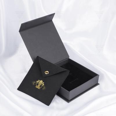 China Free Sample Jewelry Display Packaging Gift Packaging Case Magnetic Paper Flip Necklace Custom Logo Small Small Boxes Luxury Black Boxes With Pouch for sale