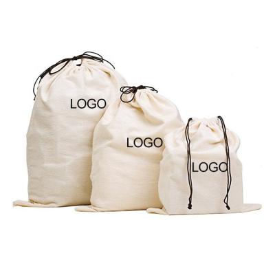 China Recyclable Custom Logo Printed Breathable Dust Cotton Twill Drawstring Tote Pouch White Clothes Hat Shoe Storage Bag For Handbag for sale