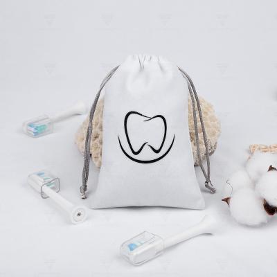 China Free Sample Recyclable Electric Toothbrush Shaver Packaging Bag Custom Logo White Drawstring Velvet Pouch for sale