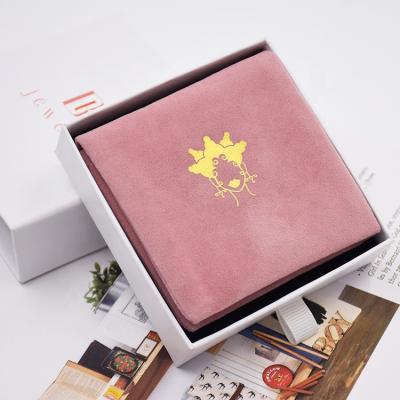 China Custom Jewelry Logo Printed Luxury Jewelery Pouch Gift Dusty White Flap Suede Magnet Button Jewelry Bag And Box for sale