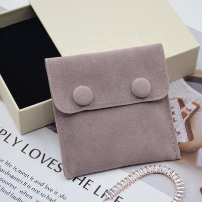 China Gray Recyclable Custom Logo Printed Mini Button Closure Suede Jewelery Envelope Double Pocket Jewelry Bangle Bag for sale