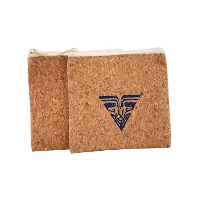 China Custom Natural Material Cosmetic Purse Recycled Cork Wallets Eco-Friendly Recyclable Hot Sale Logo Bag Zipper Pouch Coin Purse for sale