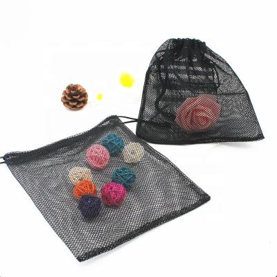 China Custom Various Drawstring Mesh Pocket Bag Black Small Polyester Mesh Nylon Drawstring Bag for sale