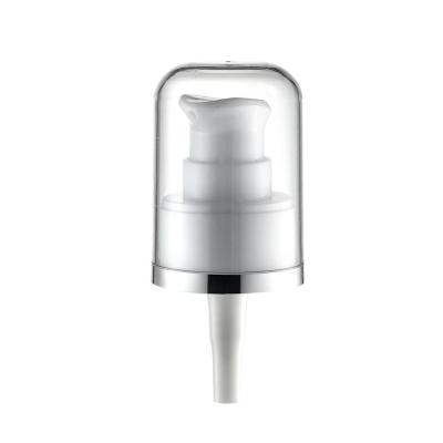 China Non Spill Custom Design 24/410 AS Full Cap Cosmetic Treatment Dispenser Pump With Silver Ring for sale