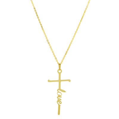 China Religious Stainless Steel Necklace Personality Titanium Steel Customized Religious Letter Cross Family/HOPE/LOVE Pendant Necklace for sale