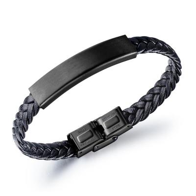 China FASHIONABLE Curved Lettering Stainless Steel Brand Bracelet Stainless Steel Loop Titanium Leather Handwoven Bracelets Jewelry Curved Multiple Color for sale