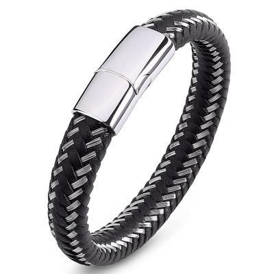 China Simple and flexible titanium steel bracelet men's jewelry boutique environmental friendly steel leather bracelet size can be customized for sale