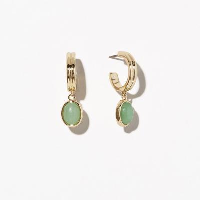 China Hot Selling FASHIONABLE Natural C Green Stone Onyx 14K Titanium Steel Dangling Gold Plated Stainless Steel Stud Earrings For Women for sale