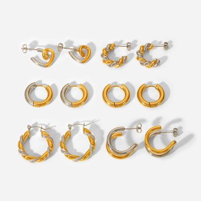 China Environmental Friendly 18k Gold Plated Titanium Steel Earrings Gold and Silver Two Tone Geometric Stainless Steel Earrings for Women for sale