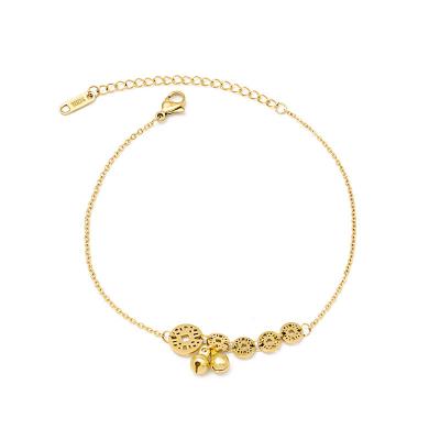 China Ancient Chinese Environmental Friendly Small Fashion Small Titanium Lucky Fresh Accessories Bell Coins Jewelry Steel Anklet Chain for sale