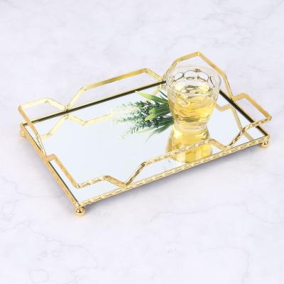 China In The Middle East Style Golden Mirror Glass Metal Decorative Serving Trays Room Wholesale for sale