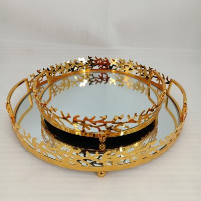 China New Arrival 2022 Stocked Middle East Tray Home Living Decor Make Gold Serving Up Jewelry Mirror Tray for sale