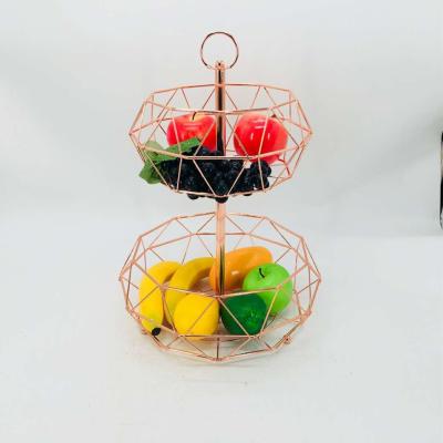 China 2020 New Best Selling Home Fruit Basket Arrived Workable Storage Kitchen Fruit Basket 2 Tier Wire Fruit Basket Gold Metal for sale