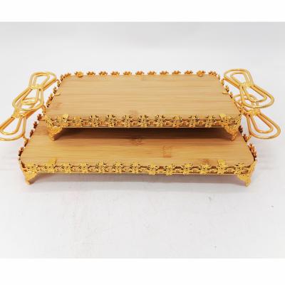 China Wholesale Rustic Wooden Outdoor Nesting Table Style Wooden Serving Tray With Gold Handle SX401 for sale