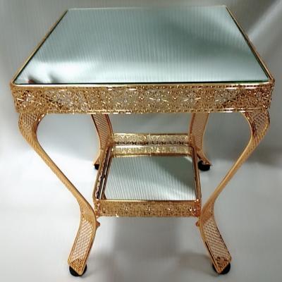 China Foldable Modern Style Luxury Square Mirrored Glass Top Table With Metal Feet Coffee Table for sale