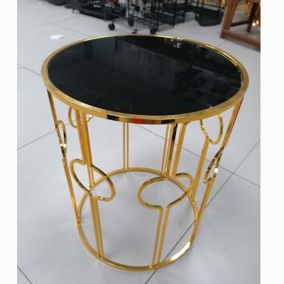 China Wholesale Cheap Simple Modern Coffee Table Gold Color Tea Table Round Black Glass Sofa Side Table for sale