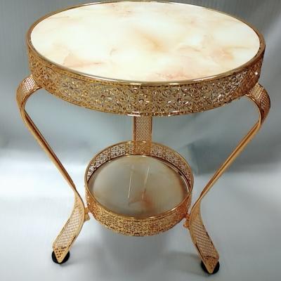 China Unfoldable Middle East Style Hotel And Household Round Marble Table With Gold Metal Coffee Desk for sale