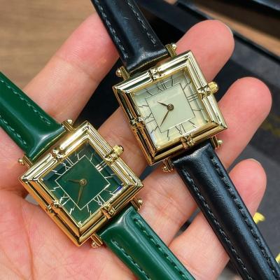 China Water Resistant Vintage Luxury Lady Square Shape Case Leather Female Waterproof Quartz Watches for sale