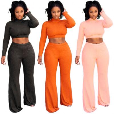 China 2021 New Arrivals Hot QUICK DRY Sports Women Two Piece Set Navel Long Sleeve Casual Leakproof Top Wide Leg Pants for sale