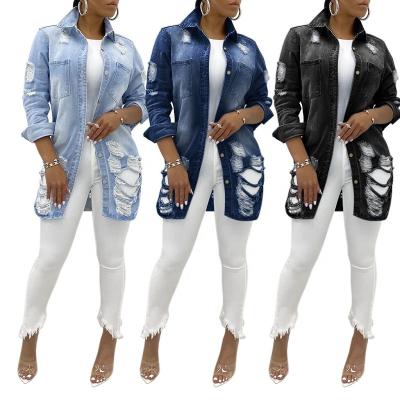 China Plus Size Women's Denim Top Hole Denim Shirt Patchwork Leopard Print Women's Denim Jacket for sale