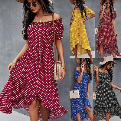 China 2021 new arrivals women's breathable classic polka dot print dress with large one-shoulder dress for sale